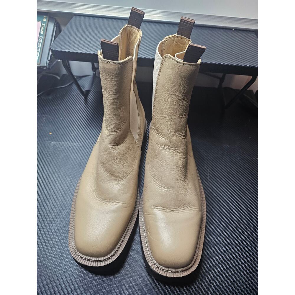 Sam Edelman Womens Laguna Chelsea Boots Pull On Lug Chunky Beige Leather 11M